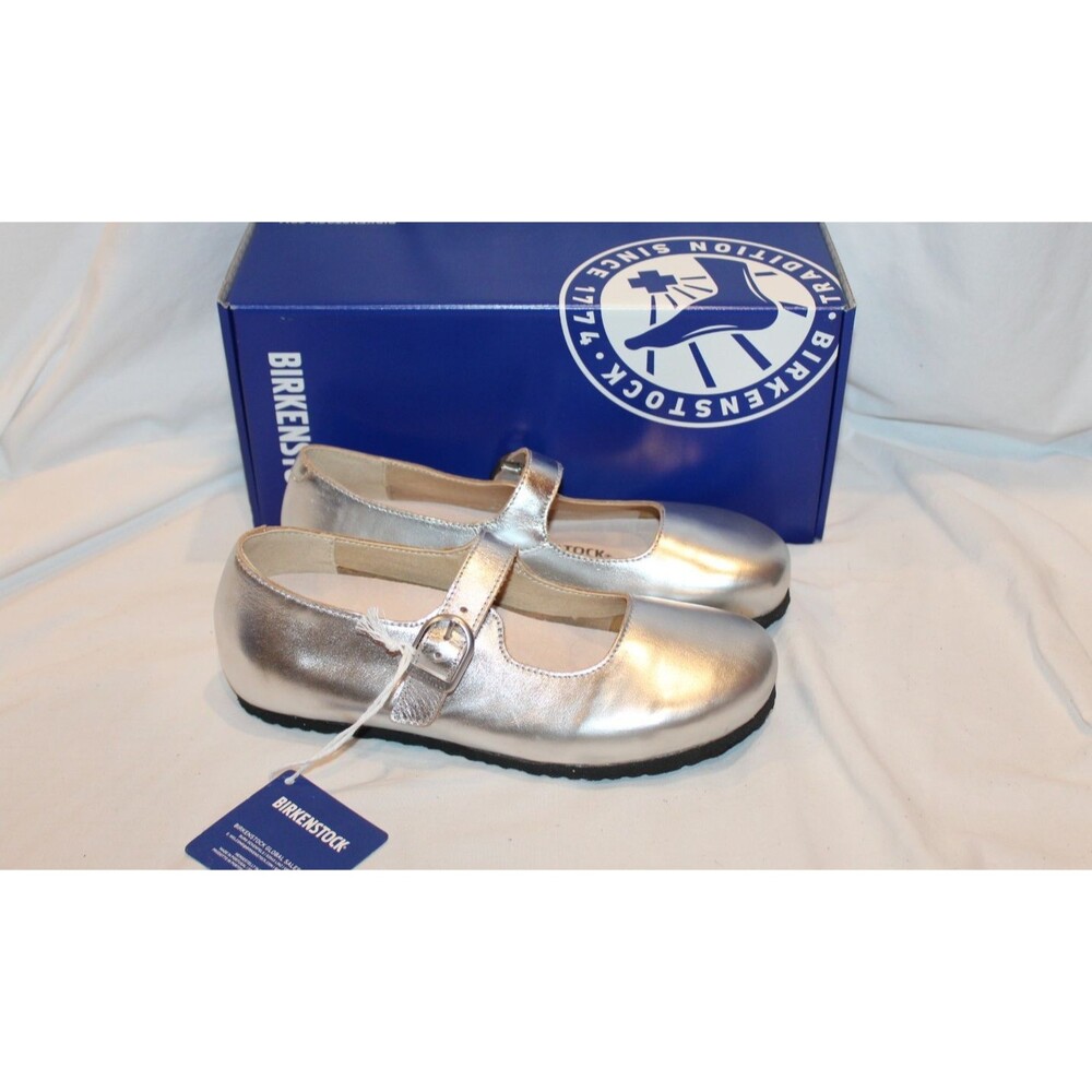 Birkenstock Santa Clarita Women's Silver Leather Mary Jane Ballet Flats EU 38 N